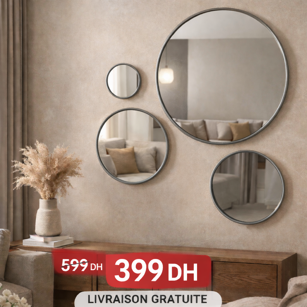 Pack 4 Miroirs Ronds Gris