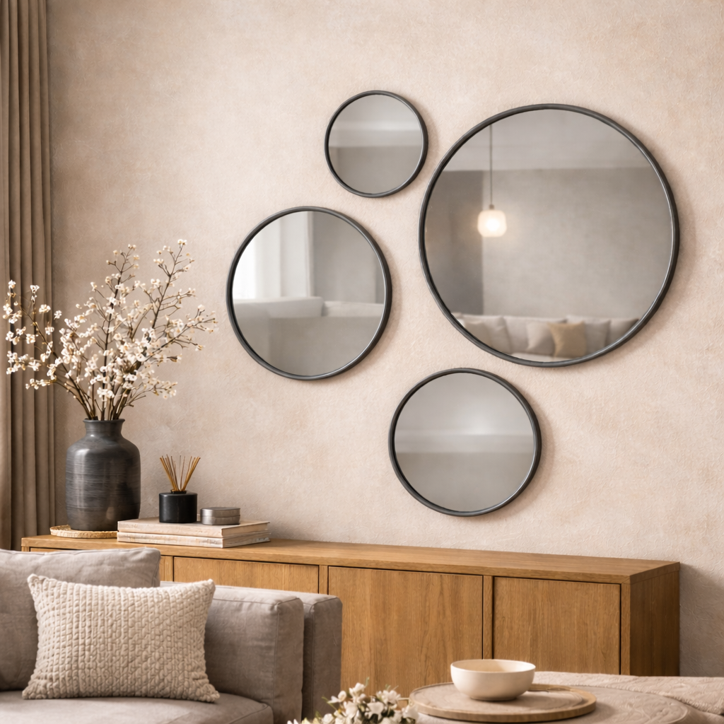 Pack 4 Miroirs Ronds Gris